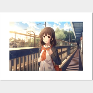 Cute Anime Girl at Train Station - Anime Wallpaper Posters and Art